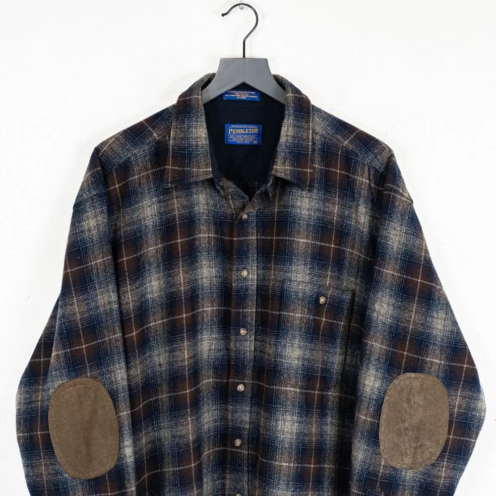 vtg Pendleton Men's Virgin Wool Flannel Shirt Suade elbow patch size XL